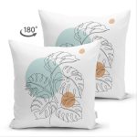 - Suet-K-8164-Gorsel2 - Realhomes Çift Taraflı Beyaz Zemin Üzerinde Yaprak Desenli Dijital Baskılı Modern Süet Yastık Kırlent Kılıfı Realhomes