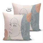 Çift Taraflı Pastel Zemin Üzerinde Onedraw Çizimli Bayan Silüeti Süet Yastık Kırlent Kılıfı Realhomes