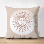 Çift Taraflı Pastel Zemin Üzerinde Güneş Desenli Dijital Baskılı Modern Süet Yastık Kırlent Kılıfı Realhomes