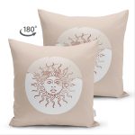 Çift Taraflı Pastel Zemin Üzerinde Güneş Desenli Dijital Baskılı Modern Süet Yastık Kırlent Kılıfı Realhomes