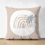 Çift Taraflı Pastel Zemin Üzerinde Onedraw Çizimli Yaprak Desenli Süet Yastık Kırlent Kılıfı Realhomes