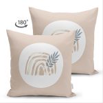 Çift Taraflı Pastel Zemin Üzerinde Onedraw Çizimli Yaprak Desenli Süet Yastık Kırlent Kılıfı Realhomes