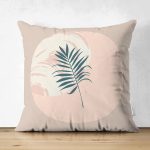 Çift Taraflı Pastel Zemin Üzerinde Yaprak Desenli Dijital Baskılı Modern Süet Yastık Kırlent Kılıfı Realhomes