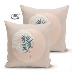 Çift Taraflı Pastel Zemin Üzerinde Yaprak Desenli Dijital Baskılı Modern Süet Yastık Kırlent Kılıfı Realhomes