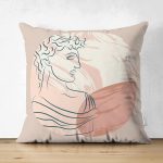 Çift Taraflı Pastel Zemin Üzerinde Antik Desenli Dijital Baskılı Modern Süet Yastık Kırlent Kılıfı Realhomes