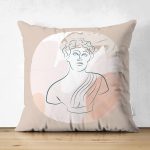 Çift Taraflı Pastel Zemin Üzerinde Antik Desenli Dijital Baskılı Modern Süet Yastık Kırlent Kılıfı Realhomes