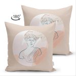 Çift Taraflı Pastel Zemin Üzerinde Antik Desenli Dijital Baskılı Modern Süet Yastık Kırlent Kılıfı Realhomes