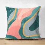 Çift Taraflı Renkli Zeminli Geometrik Desenli Dijital Baskılı Modern Süet Yastık Kırlent Kılıfı Realhomes