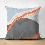 Çift Taraflı Renkli Zeminli Geometrik Desenli Dijital Baskılı Modern Süet Yastık Kırlent Kılıfı Realhomes