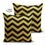 Çift Taraflı Gold Zemin Üzerinde Siyah Geometrik Zigzag Desenli Modern Süet Yastık Kırlent Kılıfı Realhomes