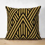 Çift Taraflı Gold Zeminli Siyah Geometrik Desenli Dijital Baskılı Modern Süet Yastık Kırlent Kılıfı Realhomes