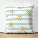 Çift Taraflı Beyaz Zemin Üzerinde Renkli Çizgili Gold Detaylı Kartanesi Desenli Süet Kırlent Kılıfı Realhomes