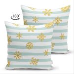 Çift Taraflı Beyaz Zemin Üzerinde Renkli Çizgili Gold Detaylı Kartanesi Desenli Süet Kırlent Kılıfı Realhomes