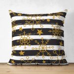 Çift Taraflı Beyaz Zemin Üzerinde Siyah Dekoratif Çizgili Gold Desenli Kartanesi Süet Kırlent Kılıfı Realhomes