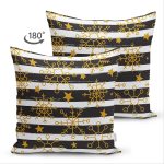 Çift Taraflı Beyaz Zemin Üzerinde Siyah Dekoratif Çizgili Gold Desenli Kartanesi Süet Kırlent Kılıfı Realhomes