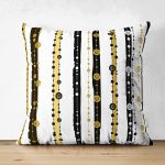 - Suet-K-8210-Gorsel1 - Realhomes Çift Taraflı Beyaz Zemin Üzerinde Gold Çizgili Dijital Baskılı Modern Süet Yastık Kırlent Kılıfı Realhomes