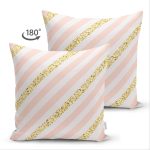 Çift Taraflı Beyaz Zeminli Pembe Yatay Çizgili Dijital Baskılı Modern Süet Yastık Kırlent Kılıfı Realhomes