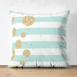 Çift Taraflı Beyaz Zemin Üzerinde Renkli Yatay Çizgili Süet Yastık Kırlent Kılıfı Realhomes