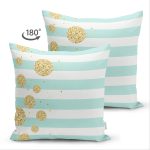 Çift Taraflı Beyaz Zemin Üzerinde Renkli Yatay Çizgili Süet Yastık Kırlent Kılıfı Realhomes