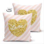 Çift Taraflı Beyaz Zeminli Gold Renkli Love Yazılı Dijital Baskılı Modern Süet Yastık Kırlent Kılıfı Realhomes