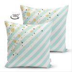 - Suet-K-8223-Gorsel2 - Realhomes Çift Taraflı Beyaz Zemin Üzerinde Renkli Yatay Çizgili Gold Detaylı Süet Yastık Kırlent Kılıfı Realhomes