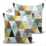 Çift Taraflı Pastel Zemin Üzerinde Gold Detaylı Geometrik Desenli Süet Yastık Kırlent Kılıfı Realhomes