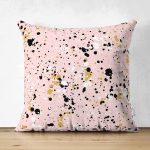 Çift Taraflı Renkli Zemin Üzerinde Gold Detaylı Siyah Puantiyeli Süet Yastık Kırlent Kılıfı Realhomes