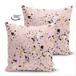 Çift Taraflı Renkli Zemin Üzerinde Gold Detaylı Siyah Puantiyeli Süet Yastık Kırlent Kılıfı Realhomes