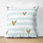 - Suet-K-8231-Gorsel1 - Realhomes Çift Taraflı Beyaz Zemin Üzerinde Renkli Çizgili Gold Detaylı Kalp Desenli Süet Kırlent Kılıfı Realhomes