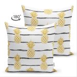 Çift Taraflı Beyaz Zemin Üzerinde Gold Renkli Ananas Desenli Modern Süet Yastık Kırlent Kılıfı Realhomes