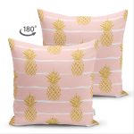 Çift Taraflı Pastel Zemin Üzerinde Gold Renkli Anans Desenli Modern Süet Yastık Kırlent Kılıfı Realhomes