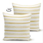 Çift Taraflı Beyaz Zemin Üzerinde Gold Detaylı Yatay Çizgili Modern Süet Yastık Kırlent Kılıfı Realhomes