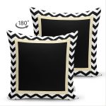 Çift Taraflı Beyaz Zemin Üzerinde Gold Detaylı Siyah Zigzag Desenli Süet Yastık Kırlent Kılıfı Realhomes