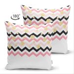 Çift Taraflı Beyaz Zemin Üzerinde Renkli Geometrik Zigzag Desenli Süet Yastık Kırlent Kılıfı Realhomes