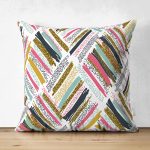 Çift Taraflı Beyaz Zemin Üzerinde Renkli Geometrik Desenli Dijital Baskılı Modern Süet Yastık Kılıfı Realhomes