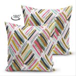 Çift Taraflı Beyaz Zemin Üzerinde Renkli Geometrik Desenli Dijital Baskılı Modern Süet Yastık Kılıfı Realhomes