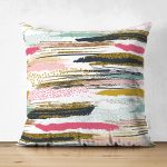 Çift Taraflı Beyaz Zemin Üzerinde Renkli Yatay Çizgili Süet Yastık Kırlent Kılıfı Realhomes