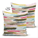 Çift Taraflı Beyaz Zemin Üzerinde Renkli Yatay Çizgili Süet Yastık Kırlent Kılıfı Realhomes