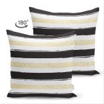 Çift Taraflı Beyaz Zemin Üzerinde Gold Detaylı Siyah Yatay Çizgili Süet Yastık Kırlent Kılıfı Realhomes