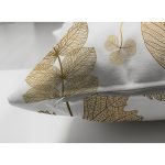 Çift Taraflı Beyaz Zemin Üzerinde Gold Detaylı Yaprak Desenli Modern Süet Yastık Kırlent Kılıfı Realhomes