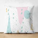 Çift Taraflı Beyaz Zemin Üzerinde Gold Detaylı Geometrik Desenli Süet Yastık Kırlent Kılıfı Realhomes