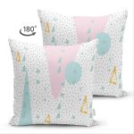 Çift Taraflı Beyaz Zemin Üzerinde Gold Detaylı Geometrik Desenli Süet Yastık Kırlent Kılıfı Realhomes