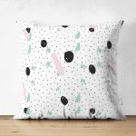 Çift Taraflı Beyaz Zeminli Siyah Puantiye Desenli Dijital Baskılı Modern Süet Yastık Kırlent Kılıfı Realhomes