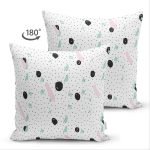 Çift Taraflı Beyaz Zeminli Siyah Puantiye Desenli Dijital Baskılı Modern Süet Yastık Kırlent Kılıfı Realhomes