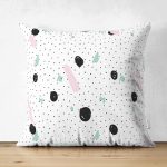 - Suet-K-8269-Gorsel1 - Realhomes Çift Taraflı Beyaz Zeminli Siyah Puantiye Desenli Dijital Baskılı Modern Süet Yastık Kırlent Kılıfı Realhomes