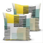 Çift Taraflı Beyaz Zemin Üzerinde Renkli Çizgili Geometrik Desenli Süet Yastık Kırlent Kılıfı Realhomes
