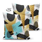 Çift Taraflı Beyaz Zemin Üzerinde Gold Detaylı Geometrik Desenli Süet Yastık Kırlent Kılıfı Realhomes