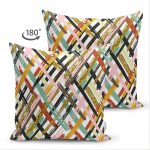 - Suet-K-8277-Gorsel2 - Realhomes Çift Taraflı Beyaz Zemin Üzerinde Renkli Geometrik Çizgili Dijital Baskılı Modern Süet Yastık Kılıfı Realhomes