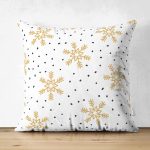 Çift Taraflı Beyaz Zeminli Gold Detaylı Kartanesi Dijital Baskılı Modern Süet Yastık Kırlent Kılıfı Realhomes