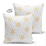 Çift Taraflı Beyaz Zeminli Gold Detaylı Kartanesi Dijital Baskılı Modern Süet Yastık Kırlent Kılıfı Realhomes